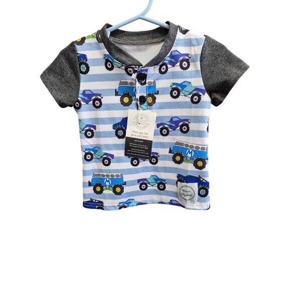Baby Boys Monster Truck Striped T-Shirt 3-6M By Mini Threads 93% Polyester & 7% - Picture 1 of 5